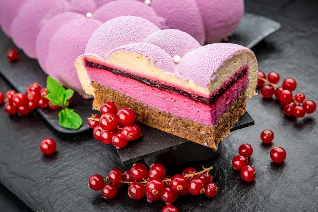 Pink mousse cake with cloud berries