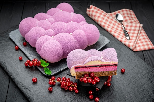 Pink mousse cake with cloud berries