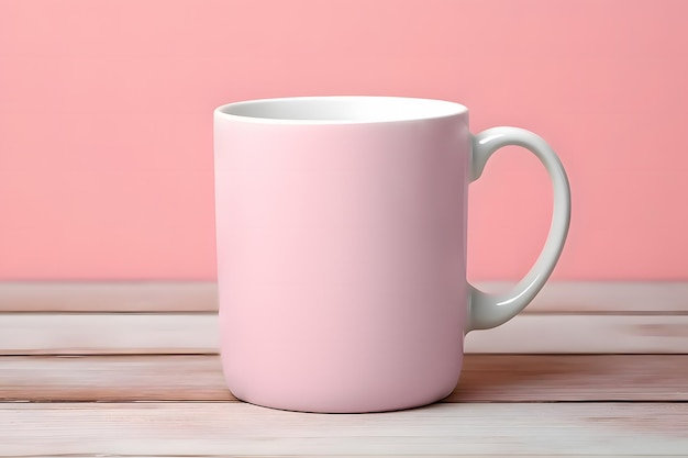 Pink Mug Mockup on a Wooden background Mug mockup template