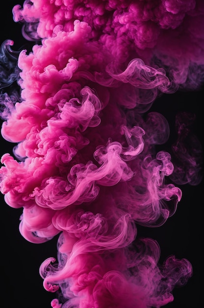写真 ピンク色の多色煙 抽象的な背景 アクリル塗料 水中爆発