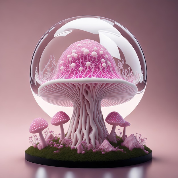 pink mushroom in a crystal sphere