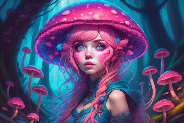 Pink mushroom girl fantasy