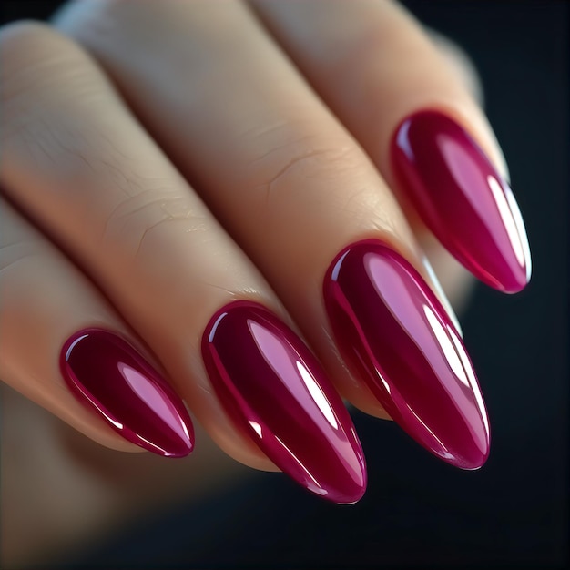 Pink nail polish on manicured fingernails