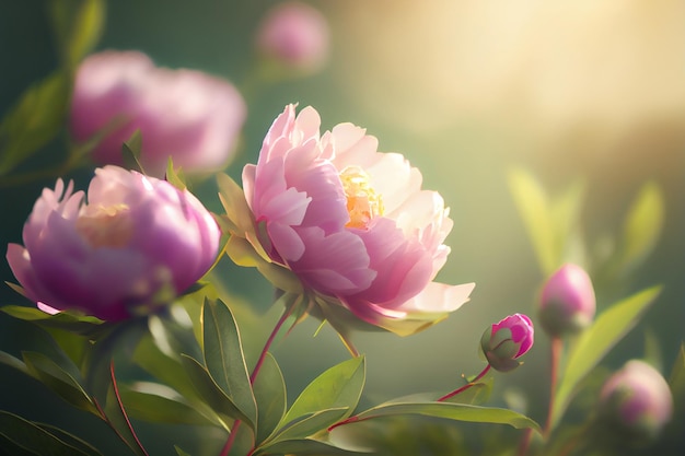 Pink Natural Peony Flower Summer Background Generative AI