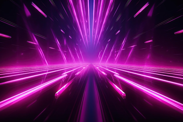 Pink neon background bright rays virtual space