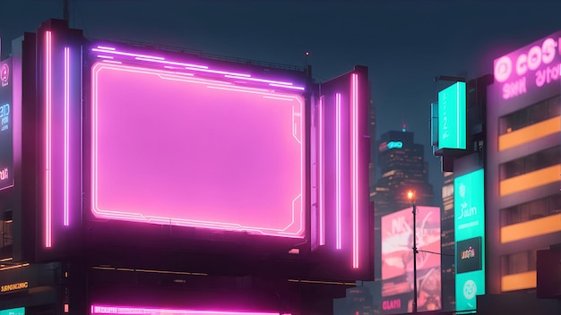 Pink Neon Billboard at Night 6