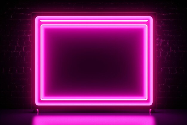 Pink neon frame on a dark purple background