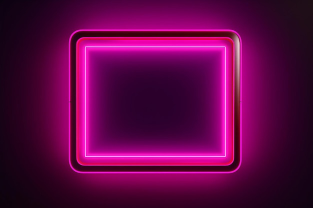 Pink neon frame on a dark purple background