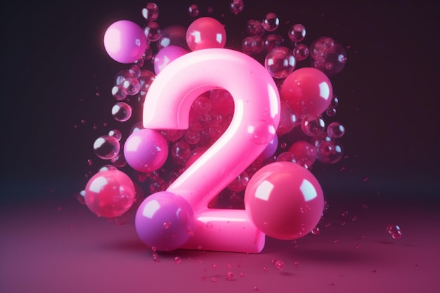 A pink number 2 with a pink background and a bunch of balls.