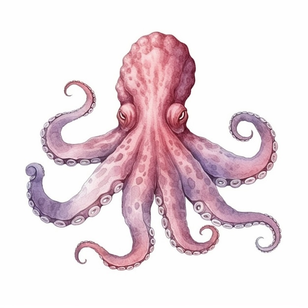 A pink octopus with a big eyes.