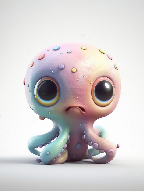 A pink octopus with a blue and pink pattern.