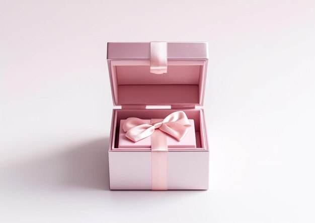 pink open gift box with white bow isolated on white Generative Ai