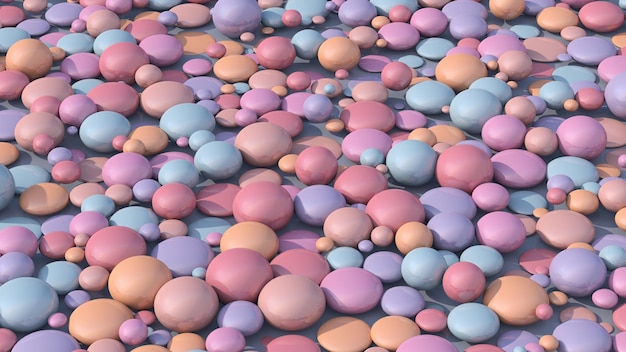 Pink orange blue purple balls morphing Abstract illustration 3d render