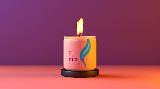 A pink and orange candle with the word f for fir on it