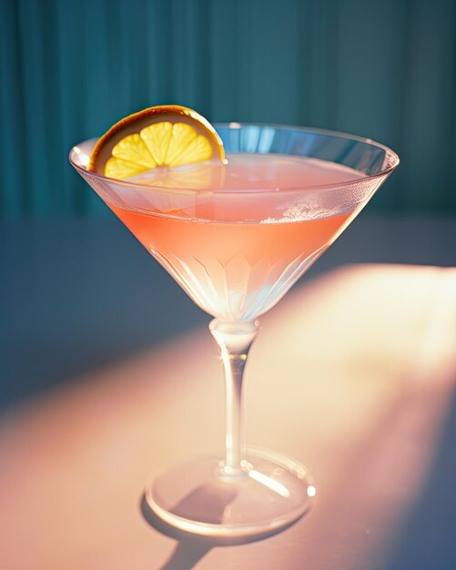 a pink and orange cocktail is on a table