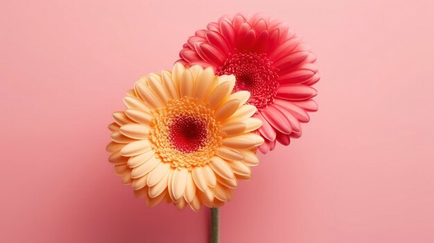 A pink and orange flower on a pink background