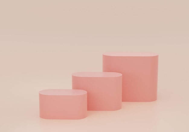 Foto piedistallo con geometria rosa arancione per la visualizzazione supporto per prodotti vuoto con un'illustrazione di rendering 3d di forma geometrica in stile minimale