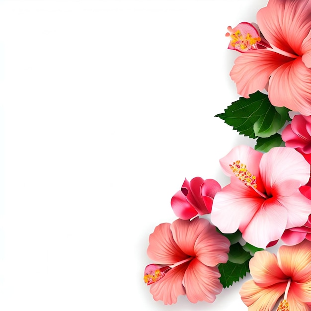 A pink and orange hibiscus flower background with leaves.