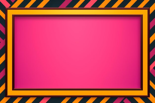 A pink and orange striped background with a wooden frame