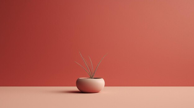 A pink and orange wall with a plant in it.