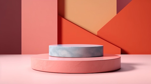A pink and orange wall with a round object in the middle.