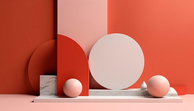 흰색 원과 흰색 원이 있는 분홍색과 주황색 벽.