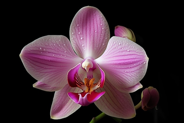 A pink orchid with water drops on it