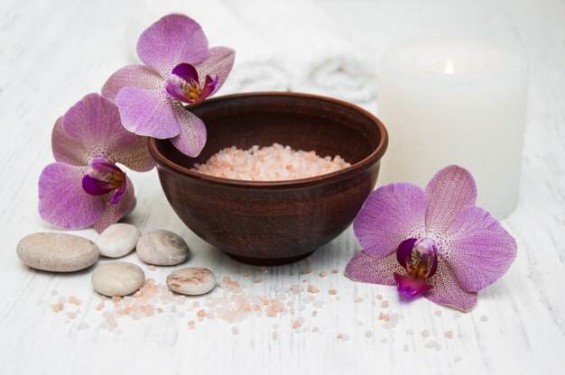 Pink orchids and salt