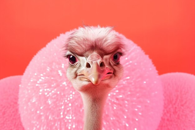 a pink ostrich with a pink background