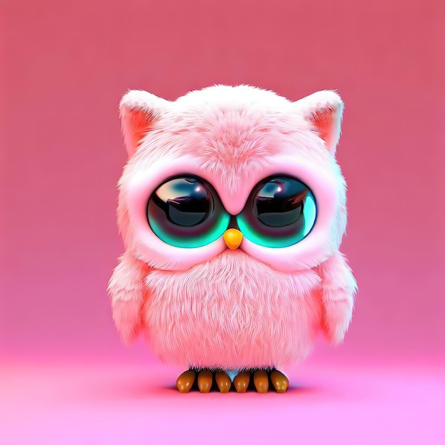 Pink owl with big eyes on a pink background