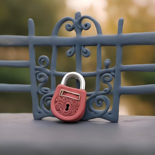Photo pink padlock on a fence in the park 3d rendering