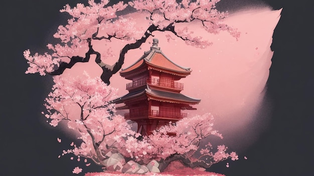 A pink pagoda in bloom