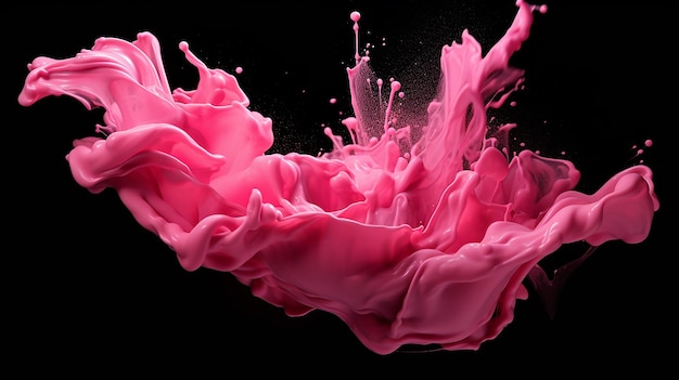 pink paint splash isolated on black background