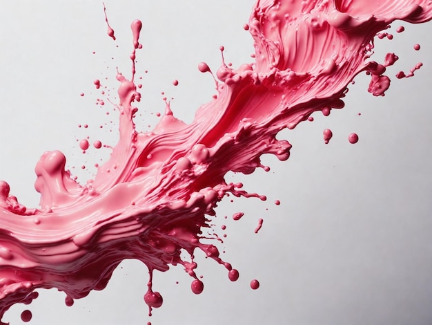 Pink paint splashing on a white wooden table 3d rendering Generative AI