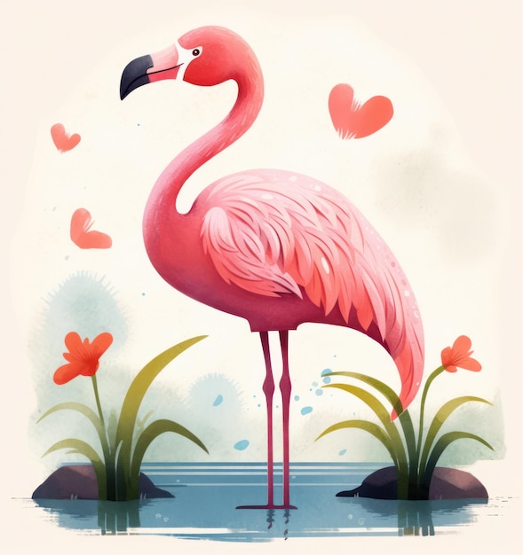 Pink painted flamingo Illustration AI GenerativexA