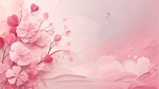 ピンクの紙 アート 花とカップル のハートの形の愛とカラフルな紙のスタイル