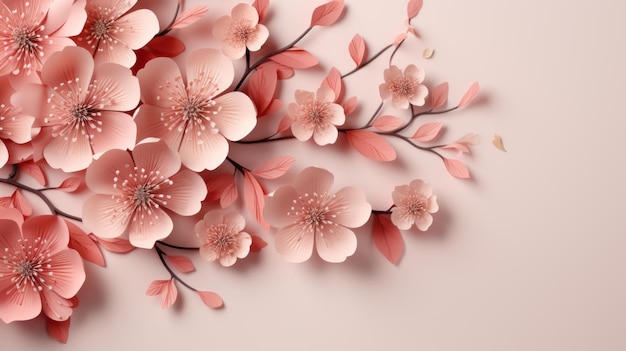 pink paper flowers on a light pink background