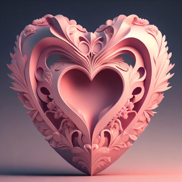 A pink paper heart with a floral design in the middle.