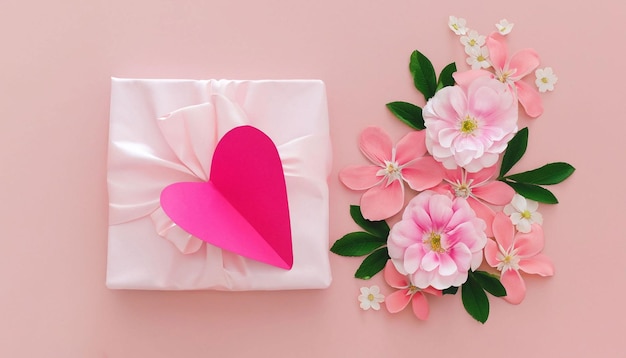 Pink paper heart with a pink paper heart on a pink background