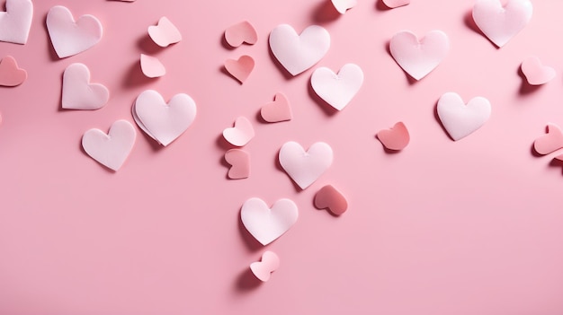 Pink paper hearts on a pink background