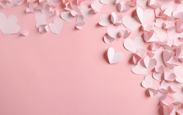 Pink paper hearts on a pink background