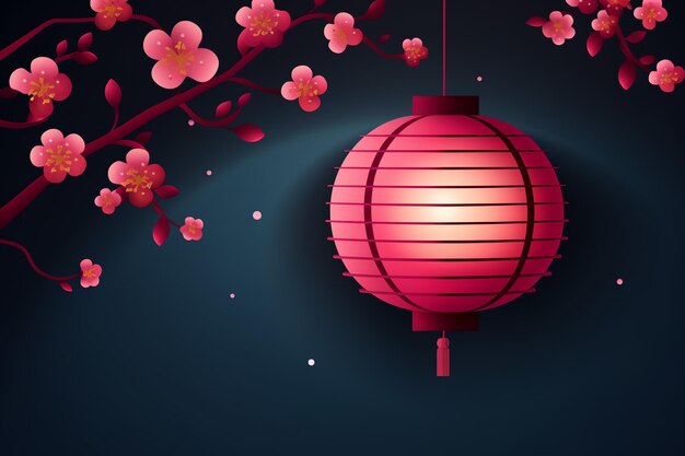 Photo a pink paper lantern and a branch of flowers