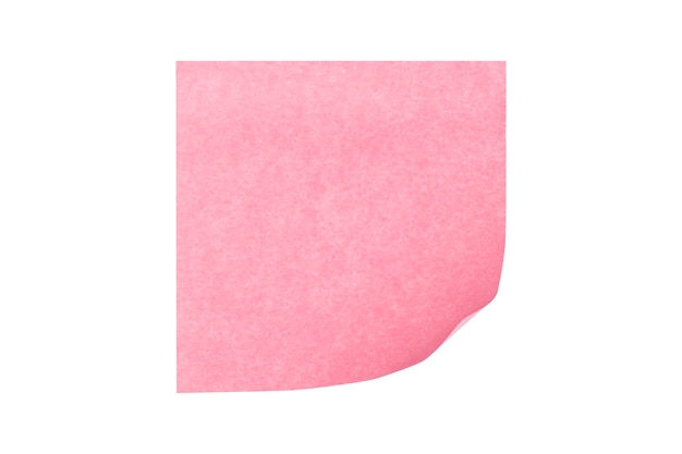 Pink paper stick note on a white background with clipping path