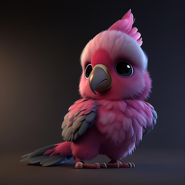 A pink parrot with a black background