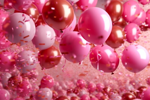 Foto palloncini di festa rosa sfondo rosa ia generativa