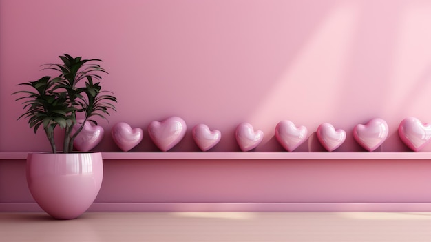 Pink Pastel Background 3D Heart Close to the Corner for a Charming and Whimsical Touch