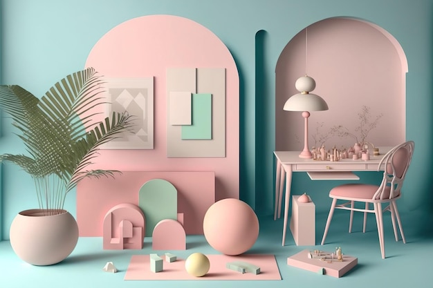 Pink pastel color palette in an abstract modern interior Mockup in form for the background of a layout landing page ad banner or booklet An example of modern architecture