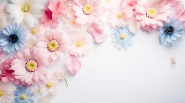 Pink pastel flowers on a white background