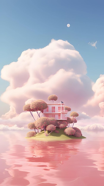 Pink pastel mystical dream island cloudy background phone hd wallpaper ai generated