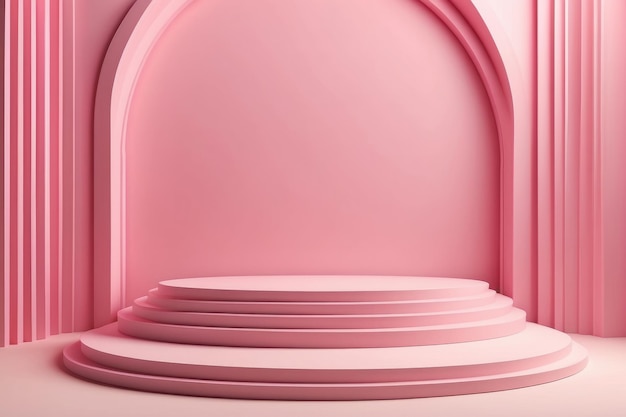 ピンクのパステル色のポディウムまたはピデスタルの背景のモックアップ